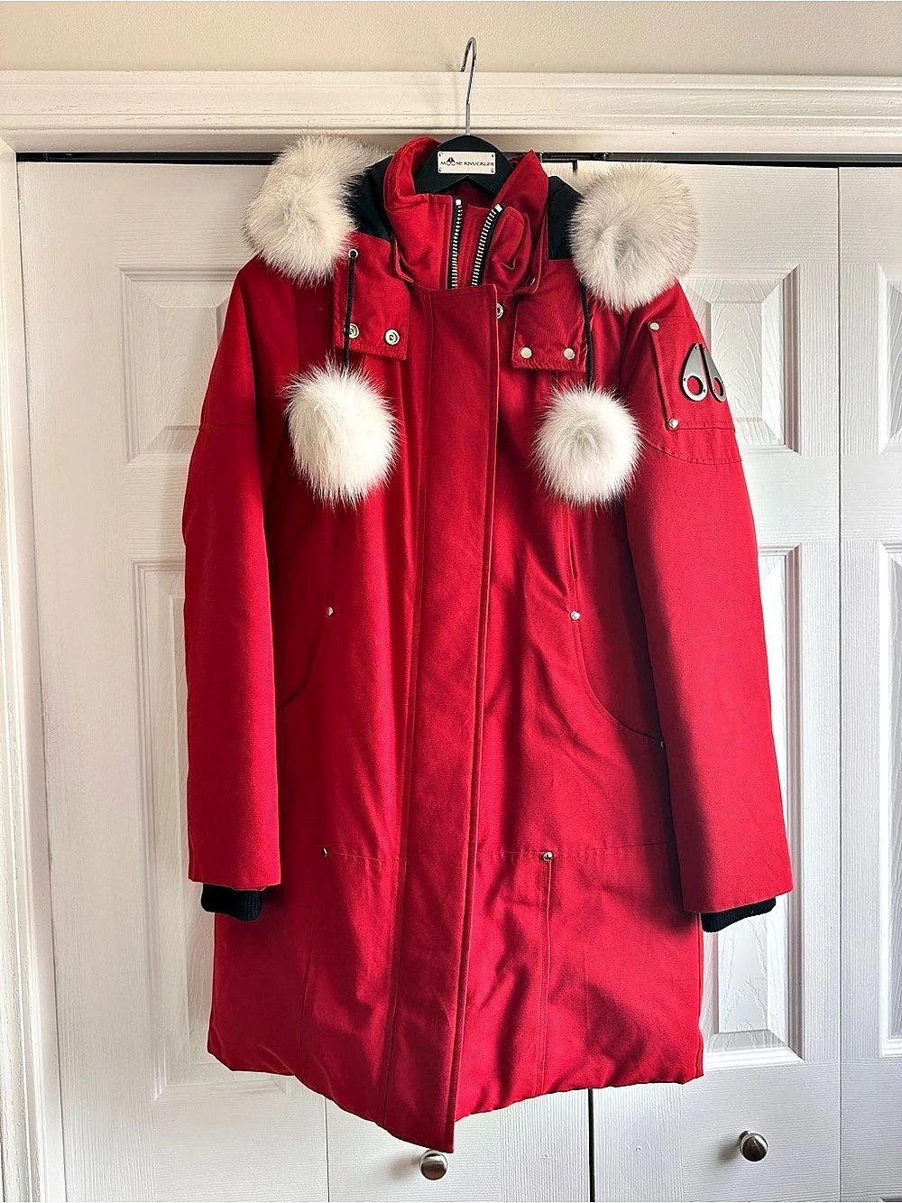 New Moose Knuckles The Original Stirling Parka Red & Black Puffer Small